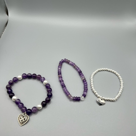 Handmade Jewelry - 🆕 Elegant Purple and Pearl Beaded Bracelet Set - Handmade #166